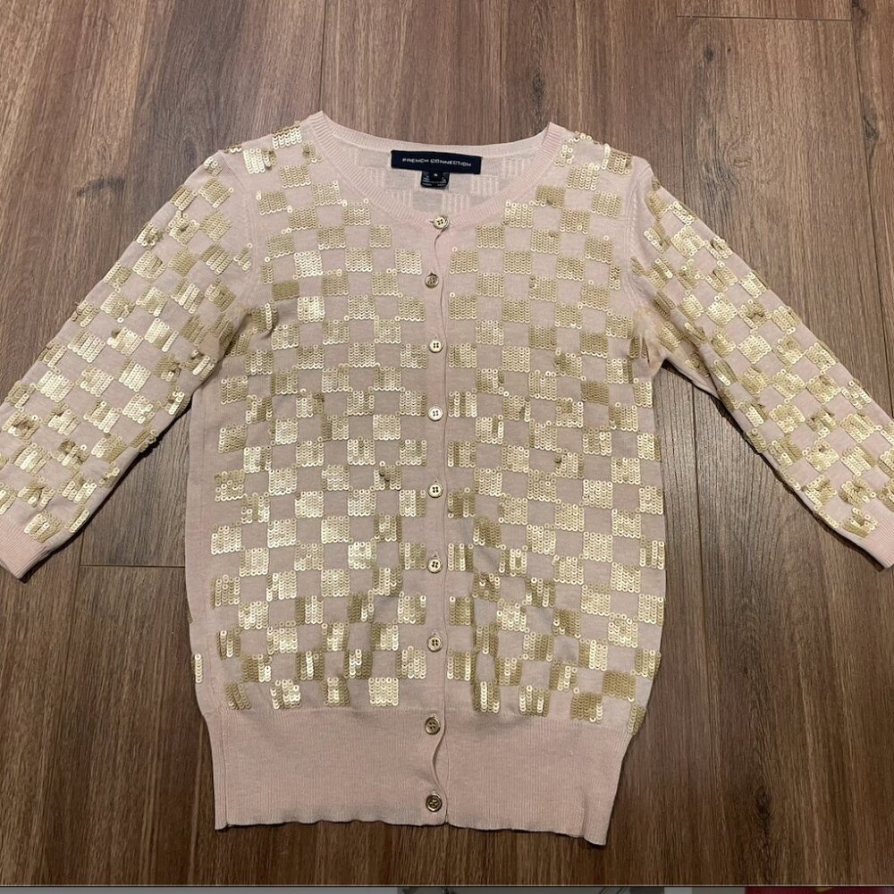 French Connection Sequin Cotton Cardigan Sweater, Size S/M